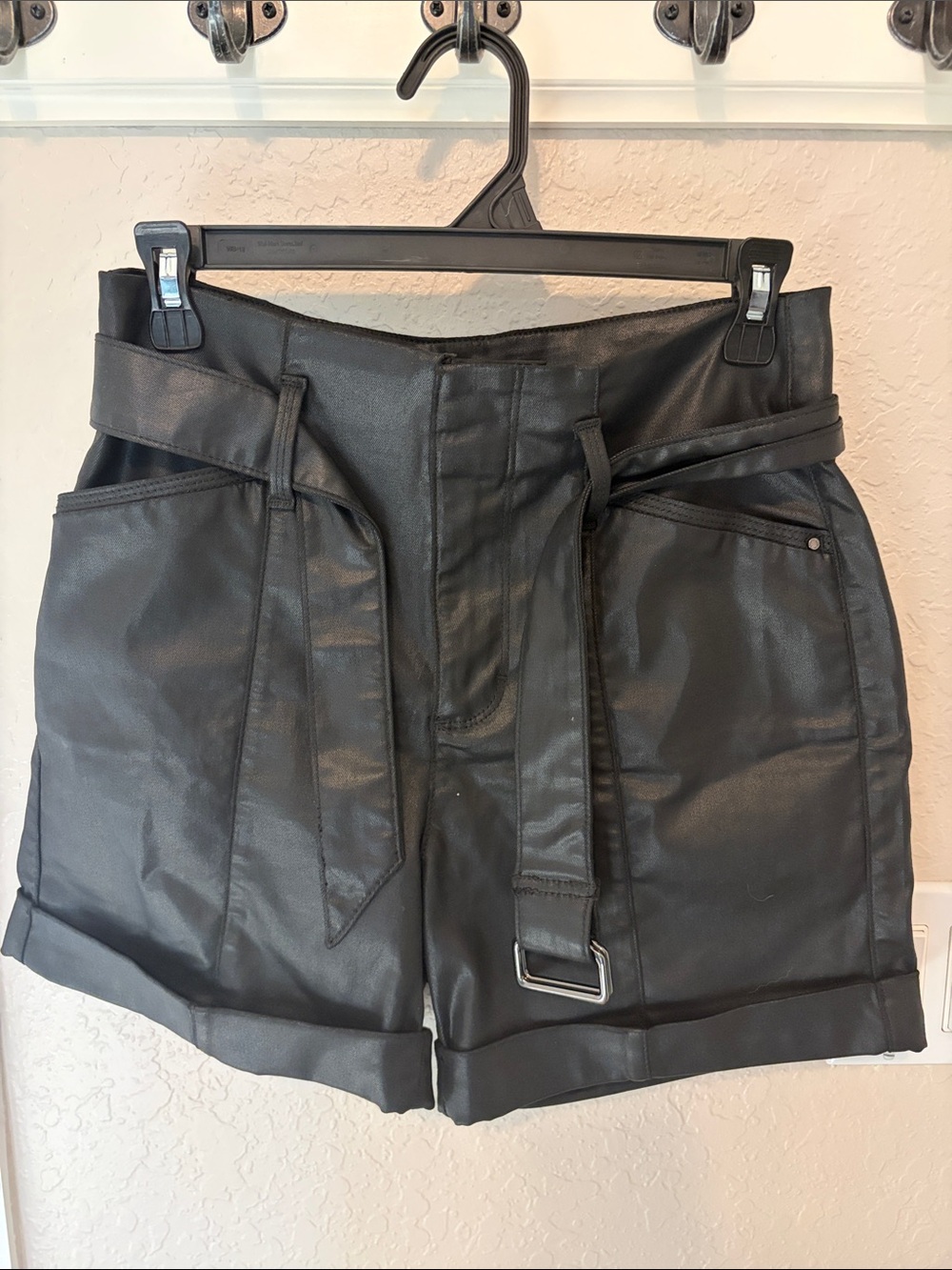 White House Black Market Black High-Waist Faux Leather Belted Shorts